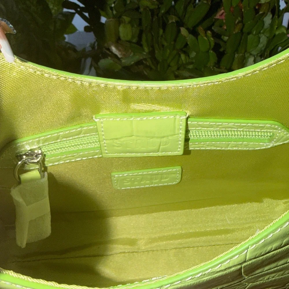 🔥🔥🔥NEW Staud Rey Green Croc Embossed Leather Shoulder Bag - Picture 13 of 14